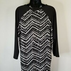 Lula Roe Women's Top Sz 2XL Black White Simply Comfortable 3/4 Sleeve Scoop Neck